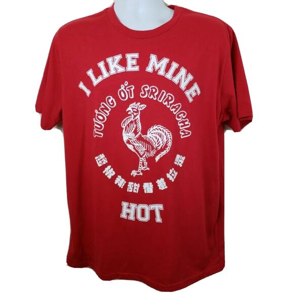 I Like Mine Hot Sriracha Hot Sauce t-shirt red size Medium - Picture 1 of 4